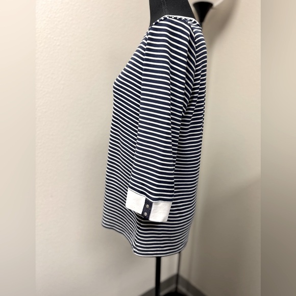 Allison Daley Navy and White Striped Top 3/4 sleeves  size Medium - Picture 3 of 6